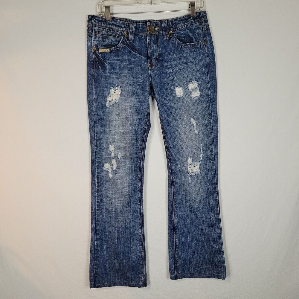 American Flavour Jeans 5/6 Blue Cutaway Back Pockets Distressed Y2K TrashyChic